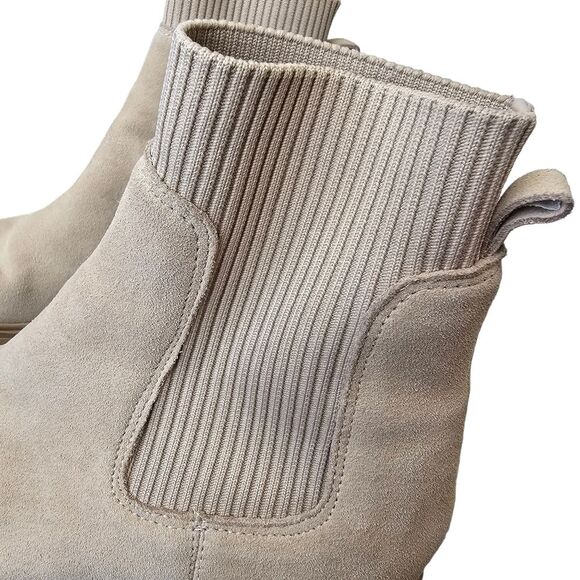Steve Madden Women's Hutch Tan Sand Suede Chelsea Chunky Heel Boots Sz 9 - Picture 7 of 15